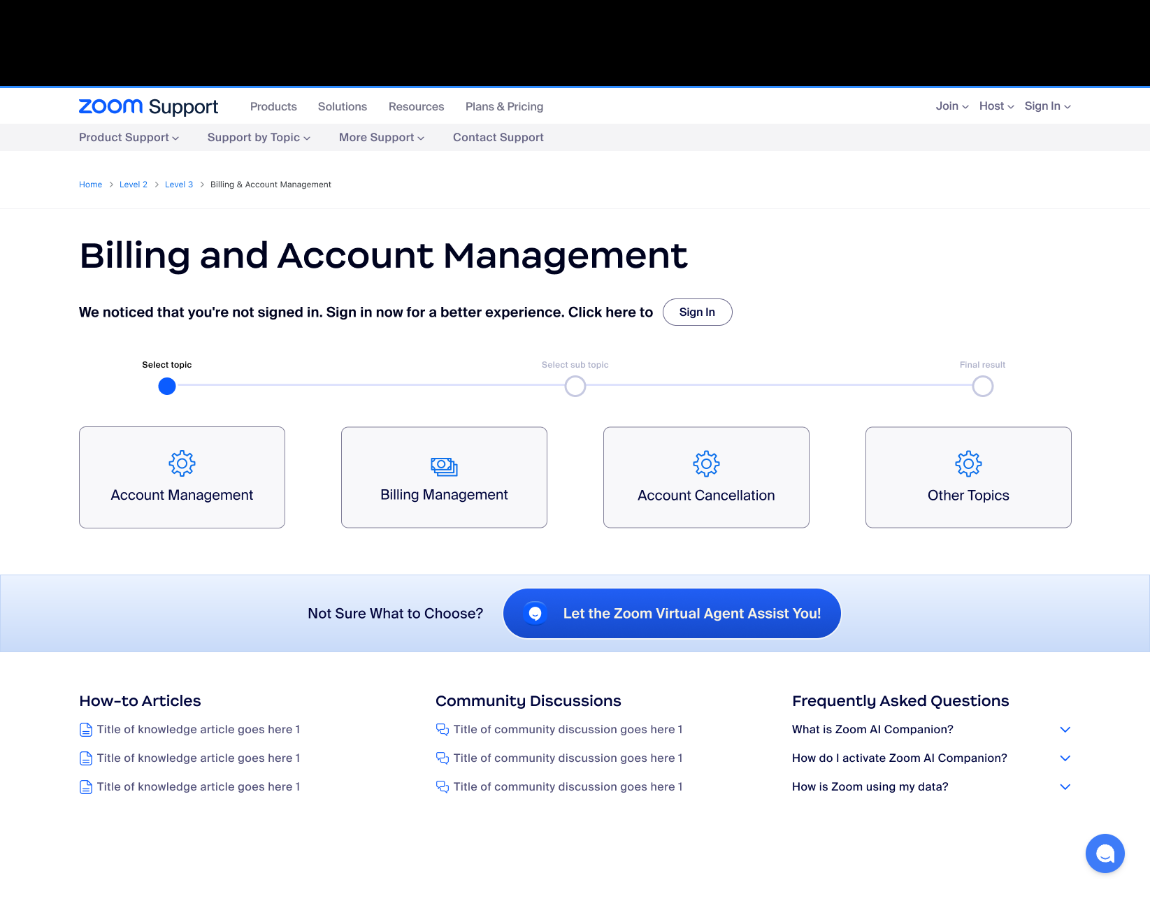 Account management interface